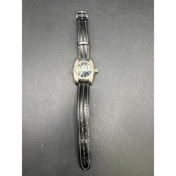 REEBOK Women\'s 100M Silver Tone Watch Black Leather Band Stainless Steel Back main image 6